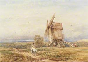 Farmer on Horseback Passing a Windmill