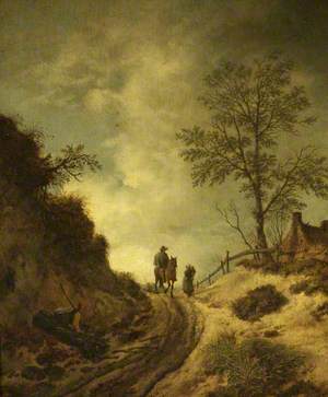 A Horseman and Other Figures on a Hilly Lane
