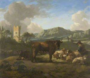 Cattle and Herdsmen in a Hilly Landscape