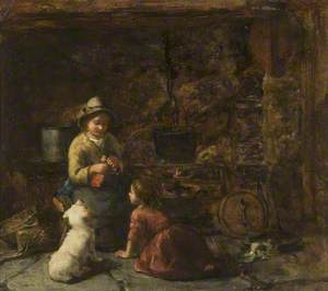 Cottage Interior with Two Children