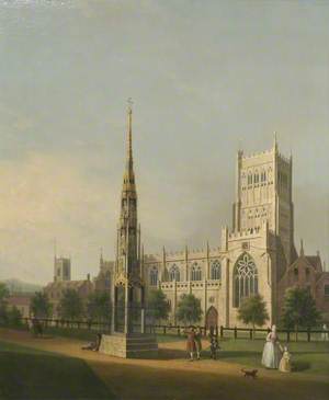 A View of Bristol High Cross and Cathedral