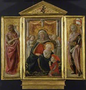 Virgin and Child (centre), Saint John the Baptist (left) Saint George or Saint Ansanus (right)
