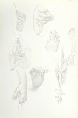 Studies of Hands with Musical Instruments for 'The Golden Stairs'