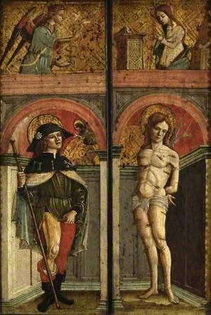 Saint Roch with the Angel of the Annunciation Above (left panel), Saint Sebastian with the Virgin Annunciate Above (right panel)