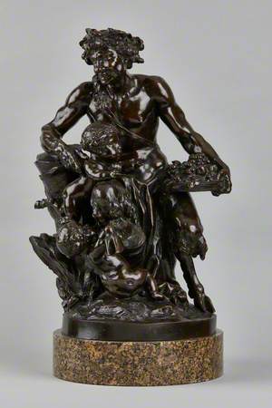 Satyr with Two Children, Holding a Tambourine Filled with Fruit