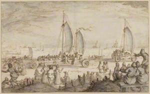 The Landyachts of Prince Maurits of Nassau on the Beach at Scheveningen