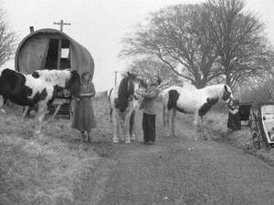 Gypsies with Horses and Hooped Van