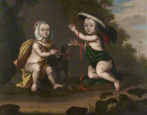 Two Children in Arcadian Costume with a Dog