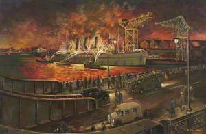'Empress of Russia' Ablaze in Buccleuch Dock, Barrow, in the Early Hours of Saturday 8 September 1945