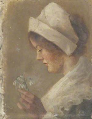 Portrait of a Woman Holding Snowdrops