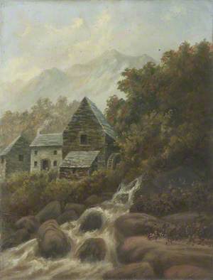 Mill by a Stream with a Mountain behind