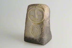 Face Standing Stone with Ring Carving