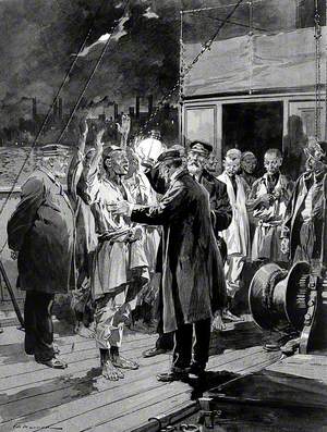 A Medical Officer Examining a Ship's Crew for Bubonic Plague on Arrival in the Thames