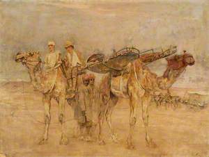 First World War: Wounded Soldiers in Palestine Being Carried on Cacolets on the Backs of Camels