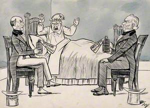 Two Doctors Recommending Different Remedies to an Irate Patient; Representing Arguments Surrounding the Parliament Act of 1911 and Reform in the House of Lords
