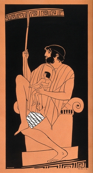 Telephus Recovering from His Fatal Wound with Bandaged Thigh and Carrying Orestes