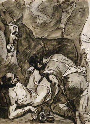 The Good Samaritan Bandaging a Wounded Man with Oils and Wine