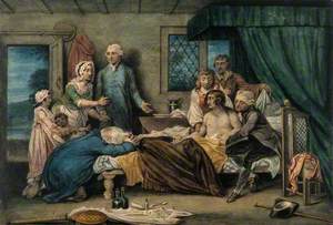 A Man Recuperating in Bed at a Receiving-House of the Royal Humane Society, after Resuscitation by W. Hawes and J. C. Lettsom from Near Drowning