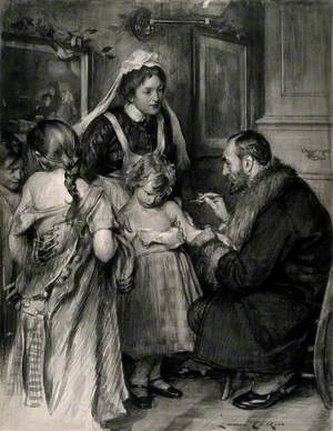 A Man Vaccinating a Small Girl, Other Girls with Loosened Bodices Wait Their Turn Apprehensively