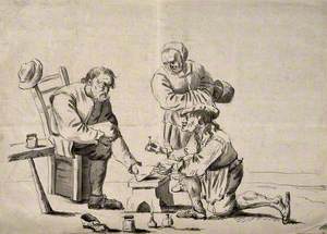 A Surgeon Treating an Elderly Man's Foot, His Wife Observes the Scene