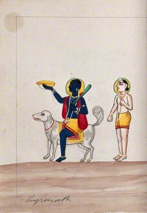 Bhairava Riding a Dog with Worshipper