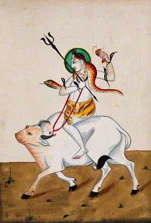 Shiva with His Symbols, Riding Nandi