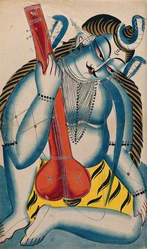 An Intoxicated Shiva Holding a Sitar or Tambura in the Form of a Lingam