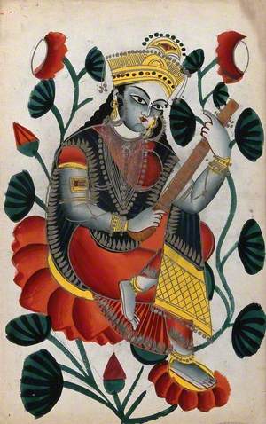 Sarasvati Sitting on Lotuses Plying Her Vina