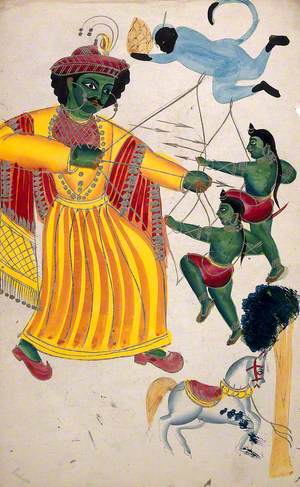Rama Fighting with His Sons with the Help of Hanuman over a Horse Sacrifice