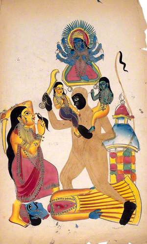 Hanuman Holding Rama and Laksmana Fighting with Sarupnakha