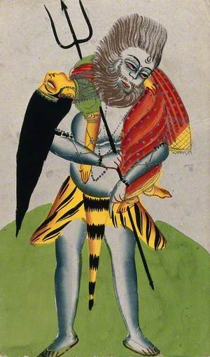 A Distraught Shiva Carrying the Body of His Wife