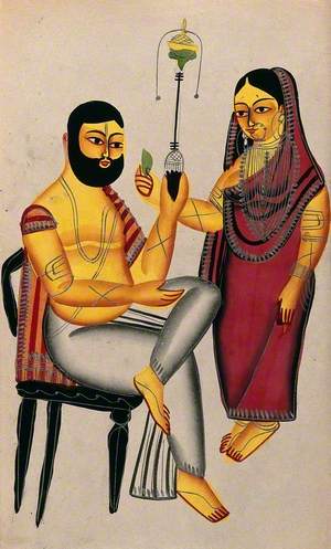 The Tarakeswar Murder: Elokeshi Offers a Betel Leaf to the Seated Mahant