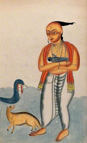 Vasudeva Carrying a Baby Krishna, Encountering a Cobra and Jackal