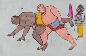 A Pair of Wrestlers with Referee