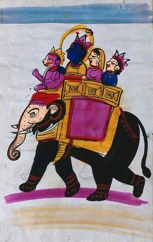 Page 103: Hanuman Leading an Elephant Carrying Rama, Sita and Laksmana