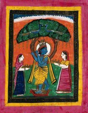 Page 154: Krishna Playing His Flute under a Tree with Two Devotees