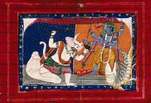 Vishnu as Matsya, the Fish Incarnation Fighting a Demon