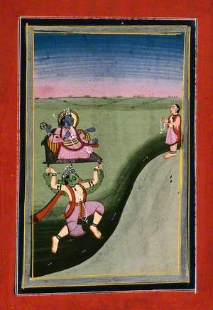 Rama Being Carried by Garuda While a Devotee Worships Him