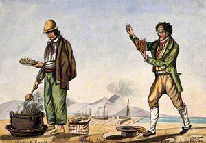 The Dockside in Naples: A Man is Cooking Snails in a Pot over an Open Fire, While Another Man Reads Aloud from a Book by Ariosto