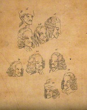 Nine Caricature Sketches of Voltaire (?)