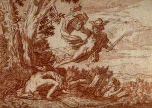 Mercury Flying Off with the Head of Argus Whose Decapitated Body Lies on the Ground