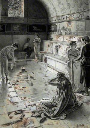 Ancient Roman Women Bathing in a Public Bath in London