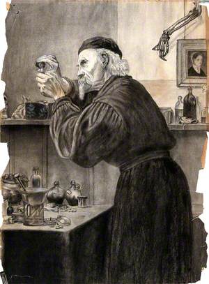 An Apothecary Wearing a Gown and Skull Cap, Pouring Fluid from a Bottle