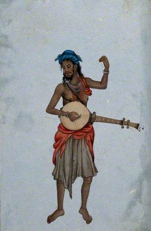 A Man Wearing a Cloth and a Turban, Playing a Musical Instrument