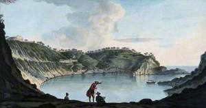 The Porto Pavone on the Island of Nisida, Showing the Curved Sides of a Sunken Crater; Pietro Fabris Sketching and Sir William Hamilton in the Foreground