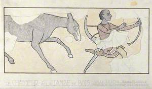 A Bow-Carrying Archer Whose Left Leg Is Hooked into a Wooden Stump Is Pursued by a Horse