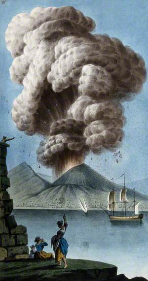 Mount Vesuvius Emitting a Column of Smoke after Its Eruption on 8 August 1779