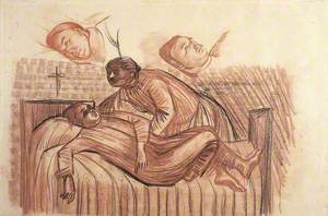 A Patient Being Made Comfortable on a Bed; with Two Studies of the Patient's Face
