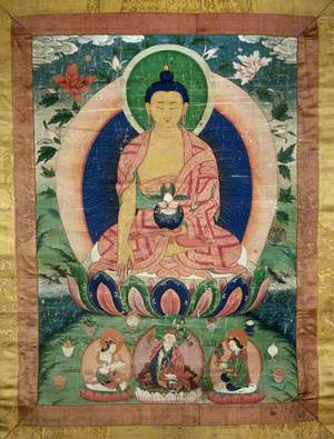 Bhaisajyaguru, the Medicine Buddha, and Padmasambhava (Below Centre)