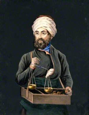 A Man in Turkish Dress Weighing Rhubarb for Sale